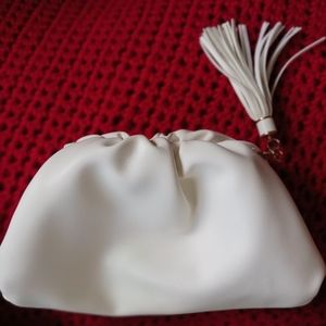 Understated Leather White Crescent Clutch NWOT